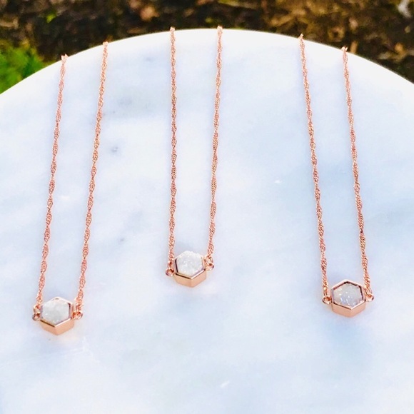 Rose Gold Iridescent Druzy Necklace - Picture 1 of 4